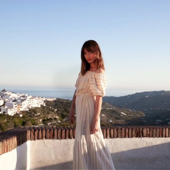 Ace & Jig Quince Maxi Dress In Ambrosia Cream Stripe Striped Off The Shoulder - Picture 2 of 12